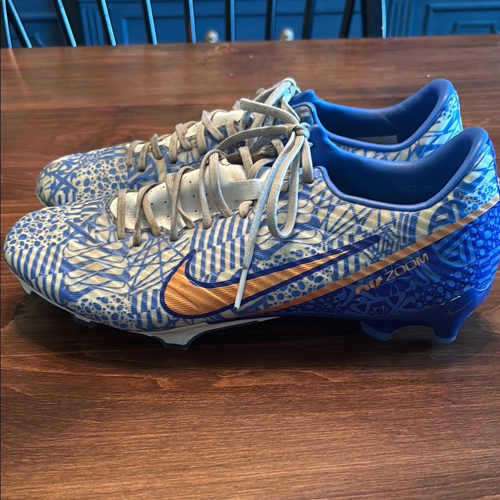 Nike Zoom Blue and Gold Patterned Cleats